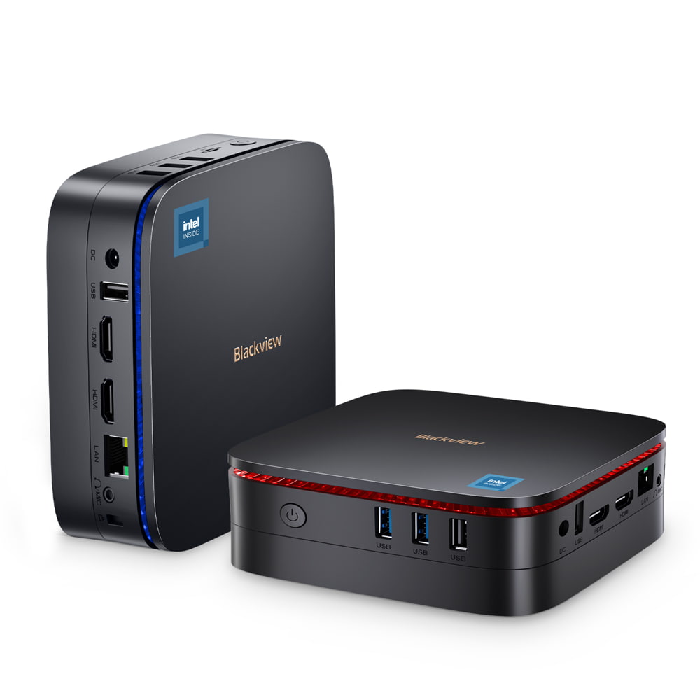 Blackview MP60 - Mini PC 0.852L, Intel® Processor N-series,512G/1TB SSD, Windows 11 Pro, Affichage UHD 4K à double écran, 2 ports HDMI