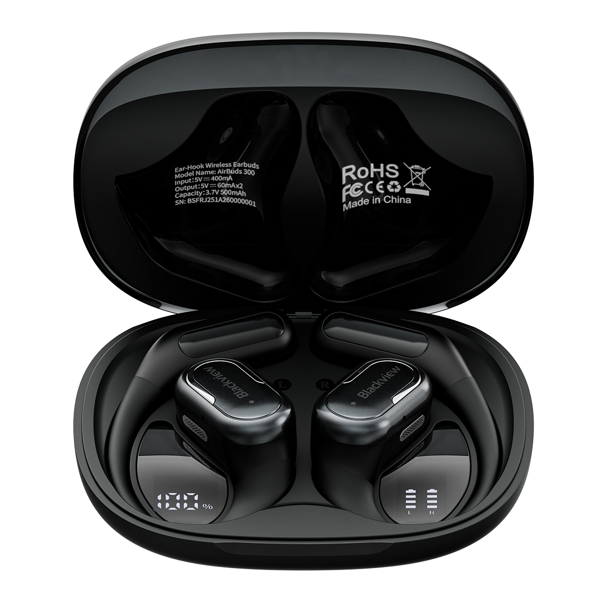 Blackview AirBuds 300 - Écouteurs intra-auriculaires OWS à oreille ouverte, étanches IPX5, avec affichage numérique intelligent de la puissance, microphone à réduction de bruit ENC et Bluetooth 6.0.