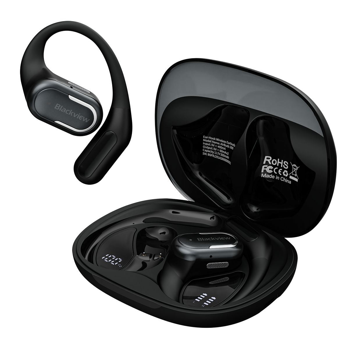 Blackview AirBuds 300 - Écouteurs intra-auriculaires OWS à oreille ouverte, étanches IPX5, avec affichage numérique intelligent de la puissance, microphone à réduction de bruit ENC et Bluetooth 6.0.