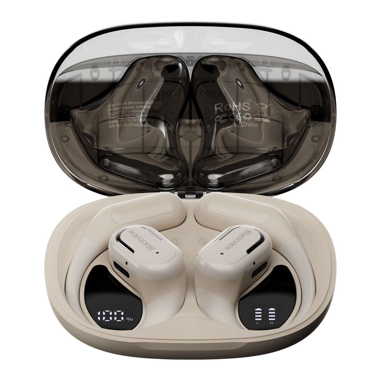 Blackview AirBuds 300 – Écouteurs Intra-Auriculaire OWS à Oreille Ouverte – IPX5 Étanchéité – Affichage Numérique Batterie – Micro ENC Réduction de Bruit – Bluetooth 6.0
