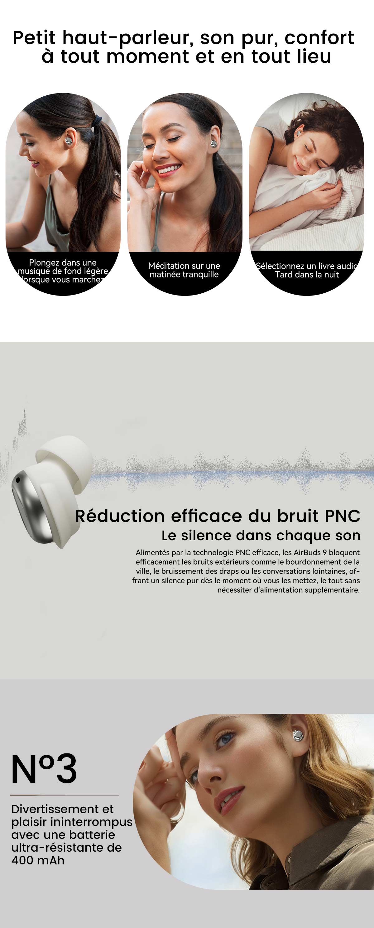 Écouteurs intra-auriculaires TWS Blackview AirBuds 9 avec mode veille