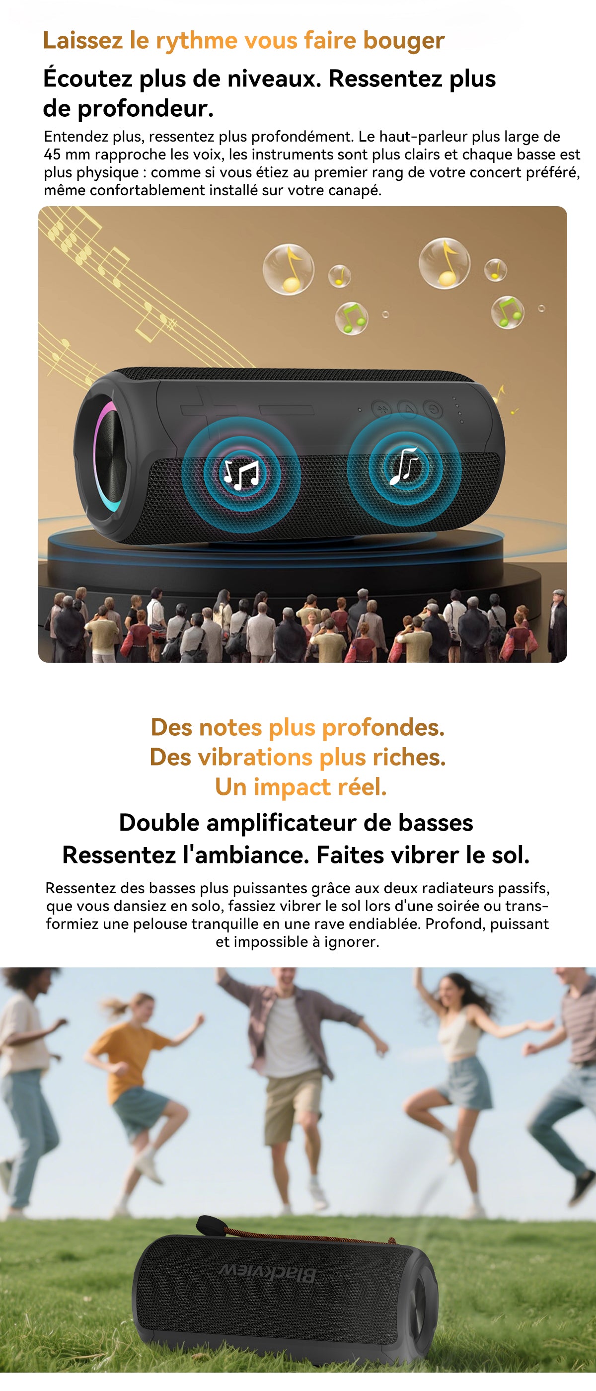 Enceinte stéréo Bluetooth portable d'extérieur Blackview AuraBass 3