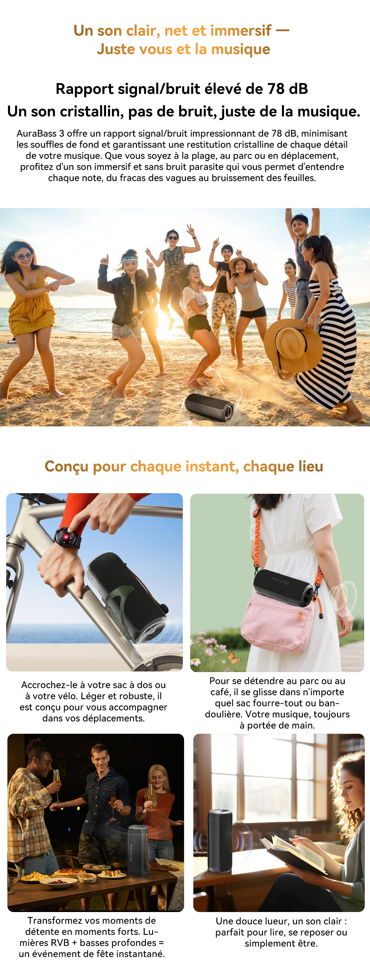 Enceinte stéréo Bluetooth portable d'extérieur Blackview AuraBass 3