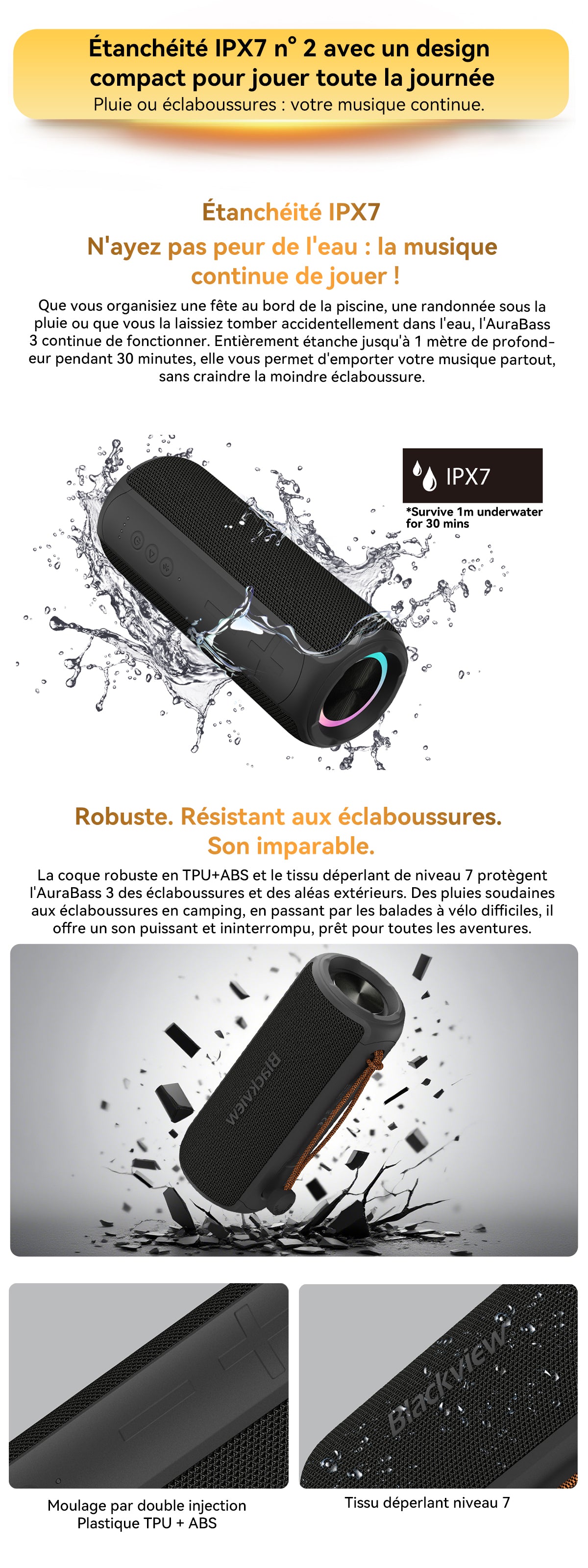 Enceinte stéréo Bluetooth portable d'extérieur Blackview AuraBass 3