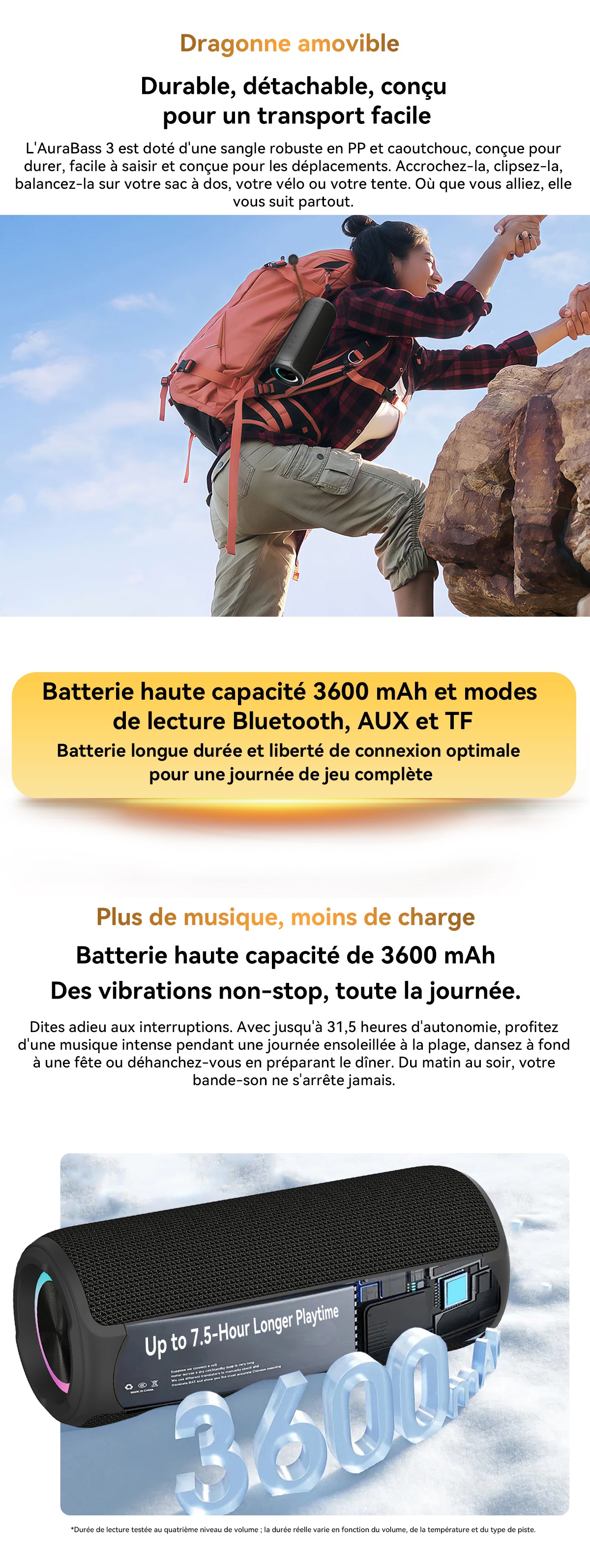 Enceinte stéréo Bluetooth portable d'extérieur Blackview AuraBass 3