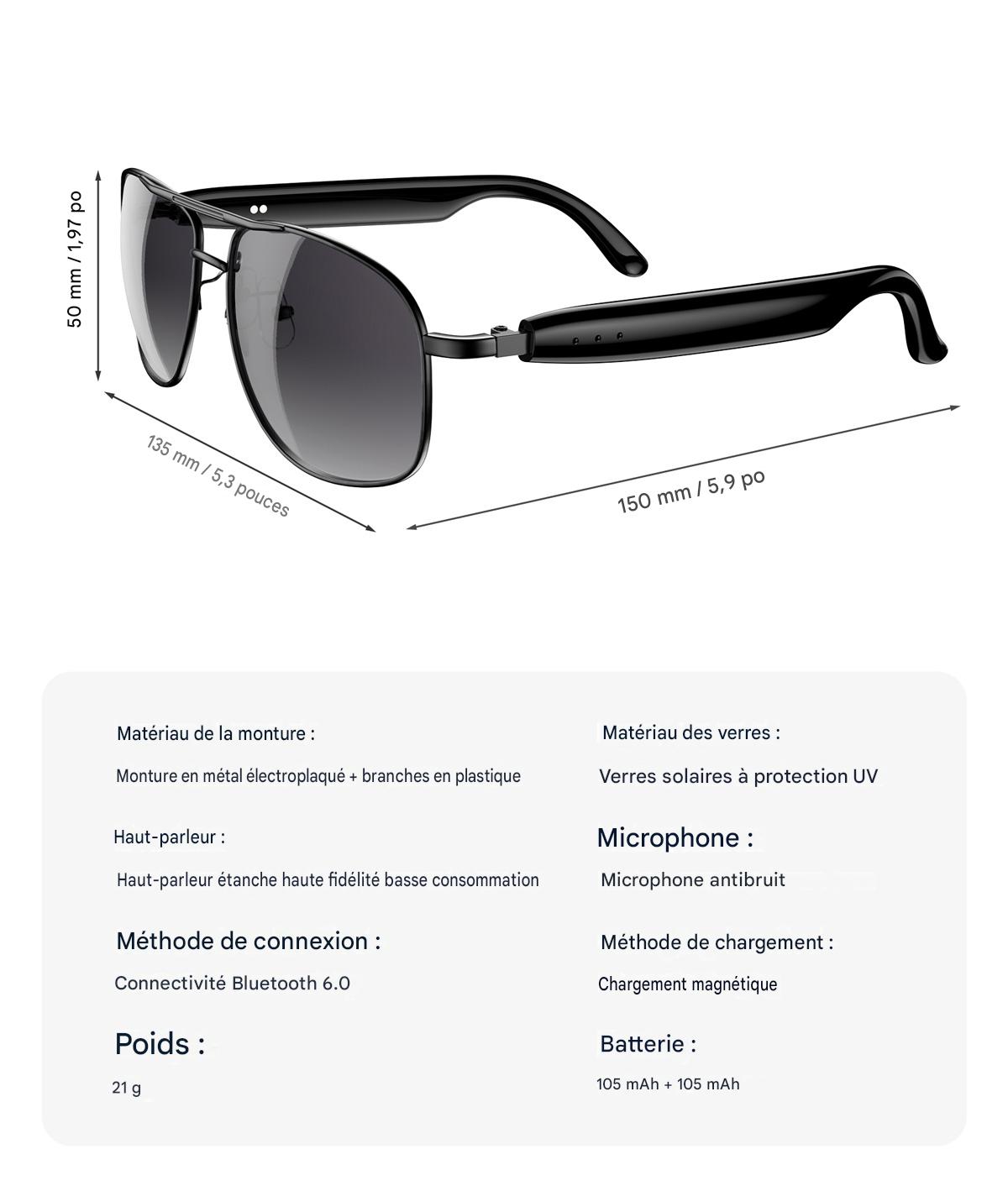 Lunettes de soleil élégantes et intelligentes Blackview D1 Pro IP54 étanches pour l'extérieur