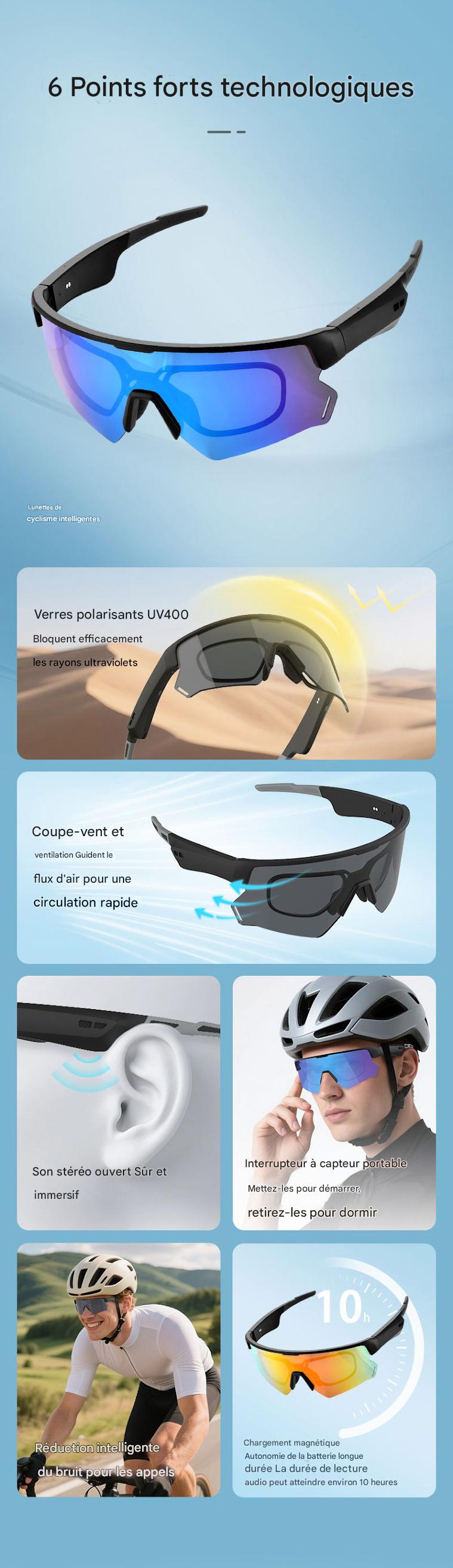 Lunettes de soleil intelligentes anti-UV Blackview D2 pour sports de plein air