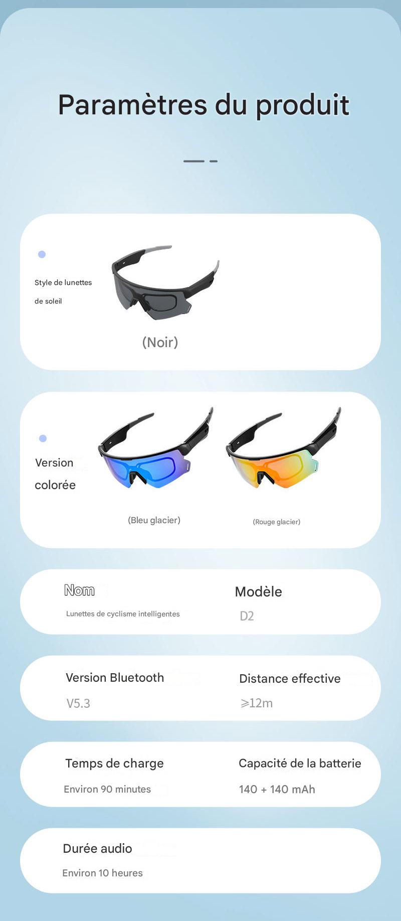 Lunettes de soleil intelligentes anti-UV Blackview D2 pour sports de plein air