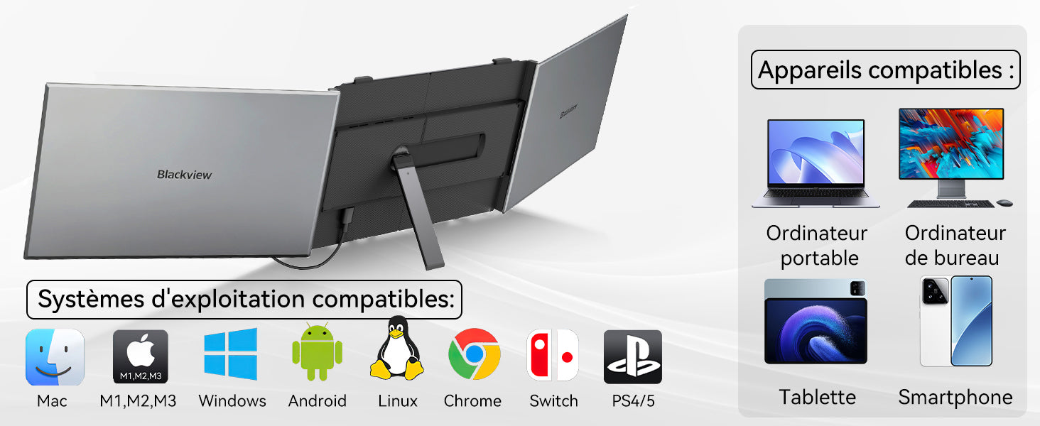 Extension d'écran portable pour ordinateur portable Blackview DCM6 Pro 14 pouces à double moniteur