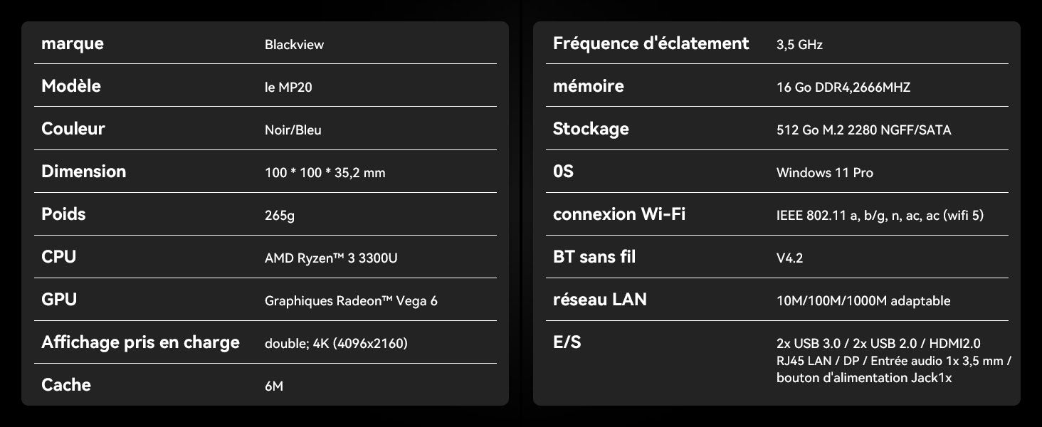 Mini PC Blackview MP20 avec processeur AMD et Windows 11 Pro