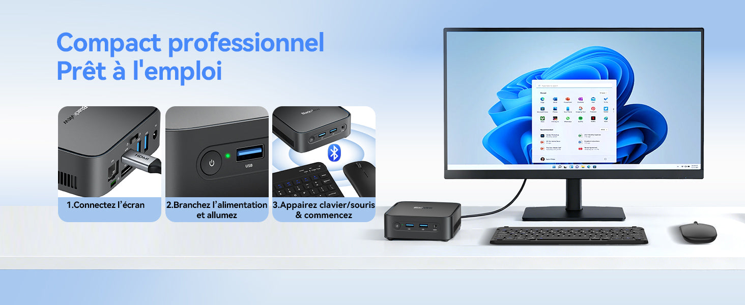 Mini PC Blackview MP50 16+512 Go, processeur AMD Ryzen 5 3500U, SSD M.2 DDR4, Windows 11 Pro