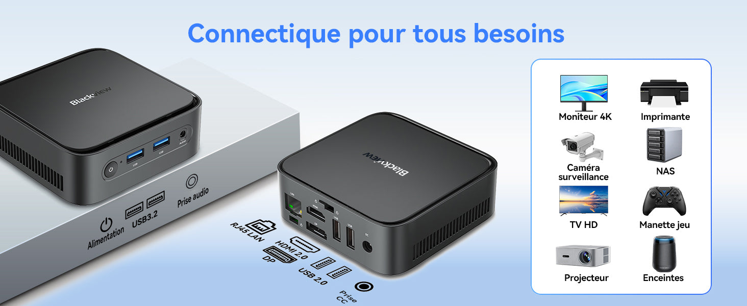 Mini PC Blackview MP50 16+512 Go, processeur AMD Ryzen 5 3500U, SSD M.2 DDR4, Windows 11 Pro