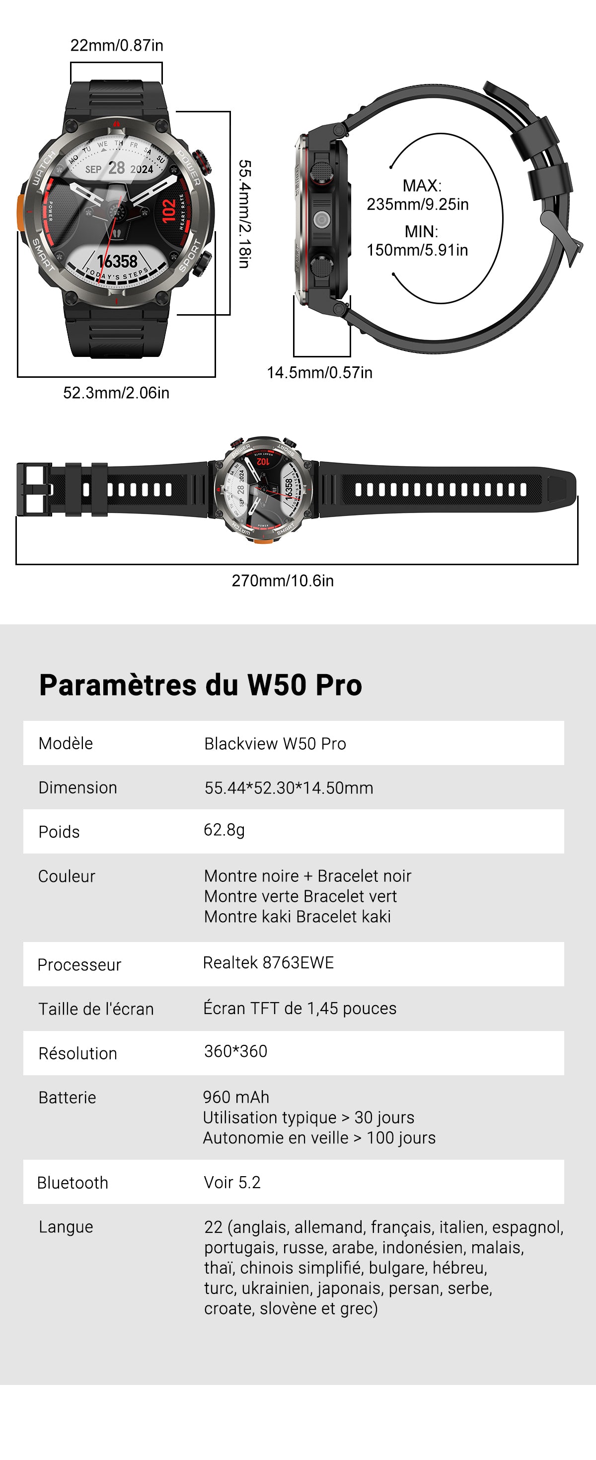 Montre connectée robuste Blackview W50 Pro