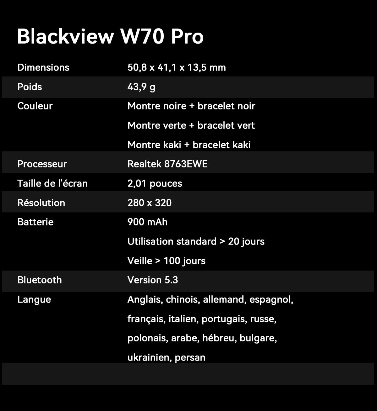 Montre connectée Blackview W70 Pro pour les sports de plein air