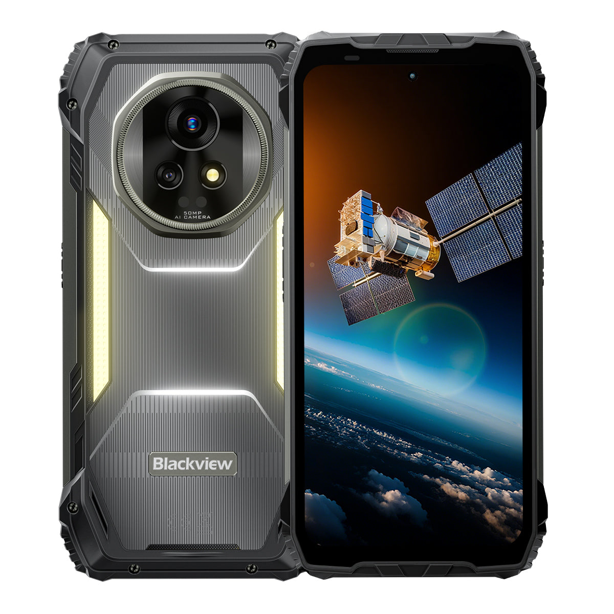 Blackview XPLORE 2 Satellite - Téléphone portable robuste 5G avec intelligence artificielle, écran AMOLED 3,2K de 6,73 pouces, 12+256 Go/16+1 To, batterie 20 000 mAh et lampe de camping intégrée