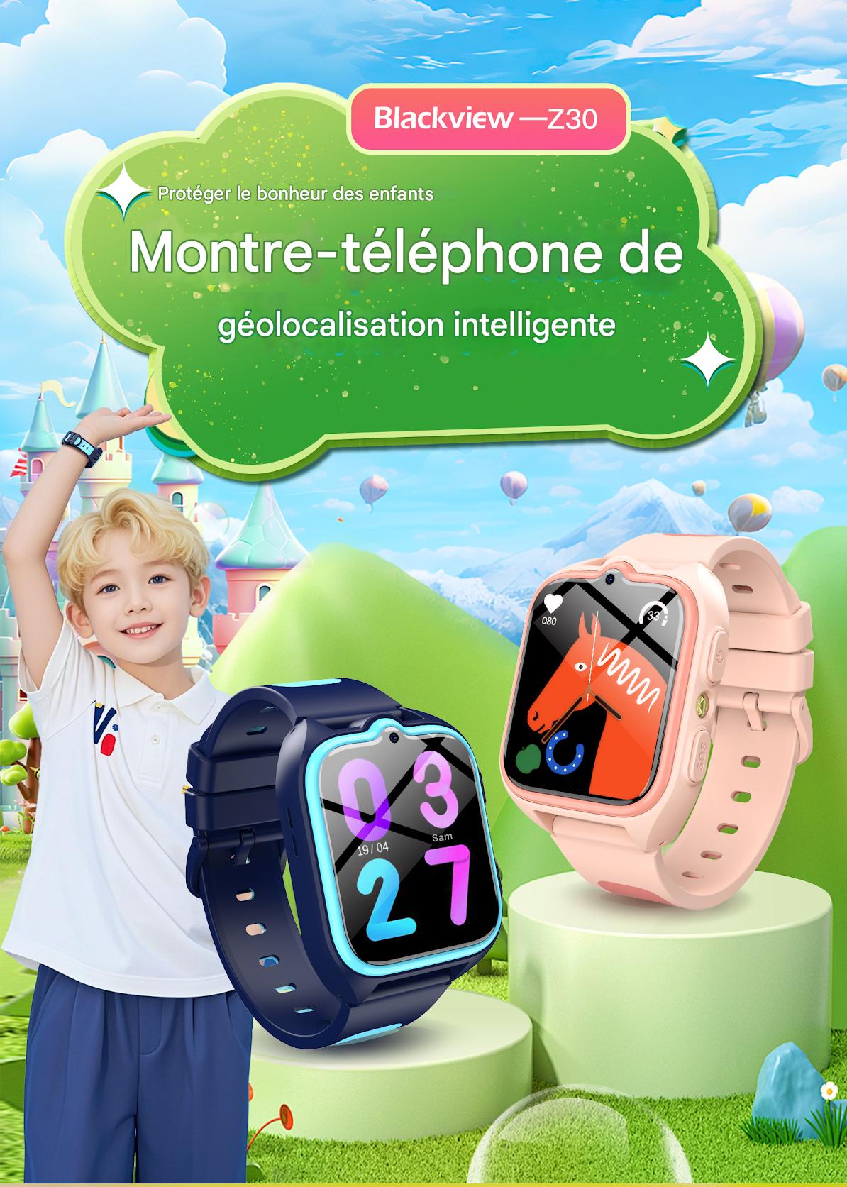 Montre connectée Blackview Z30 4G pour enfants avec appels vidéo